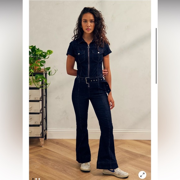 NWT UO Tati Denim Drop-Waist Jumpsuit